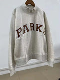 autumn winter Women's Pullover Hooded Sweatshirt with Letter Print and Zipper Closure