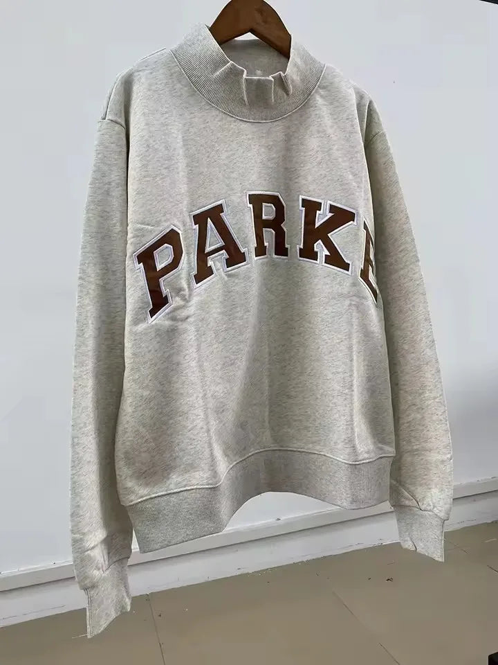 autumn winter Women's Pullover Hooded Sweatshirt with Letter Print and Zipper Closure