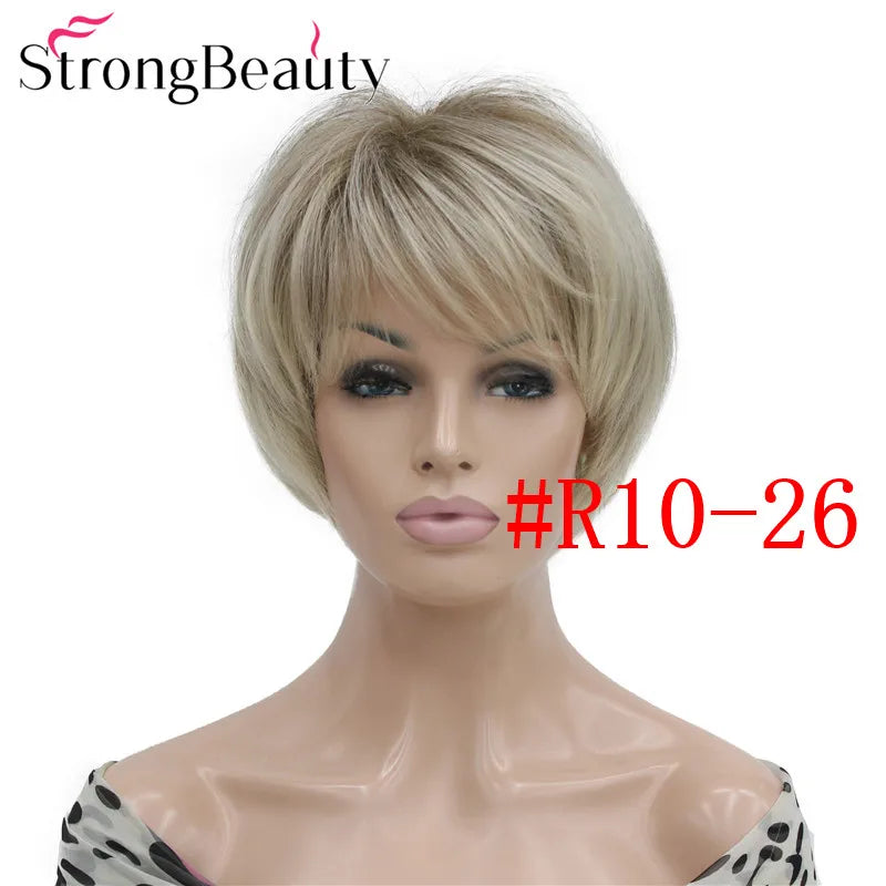 شعر مستعار StrongBeauty قصير ومستقيم من الألياف الصناعية الناعمة للسيدات متوفر بألوان عديدة