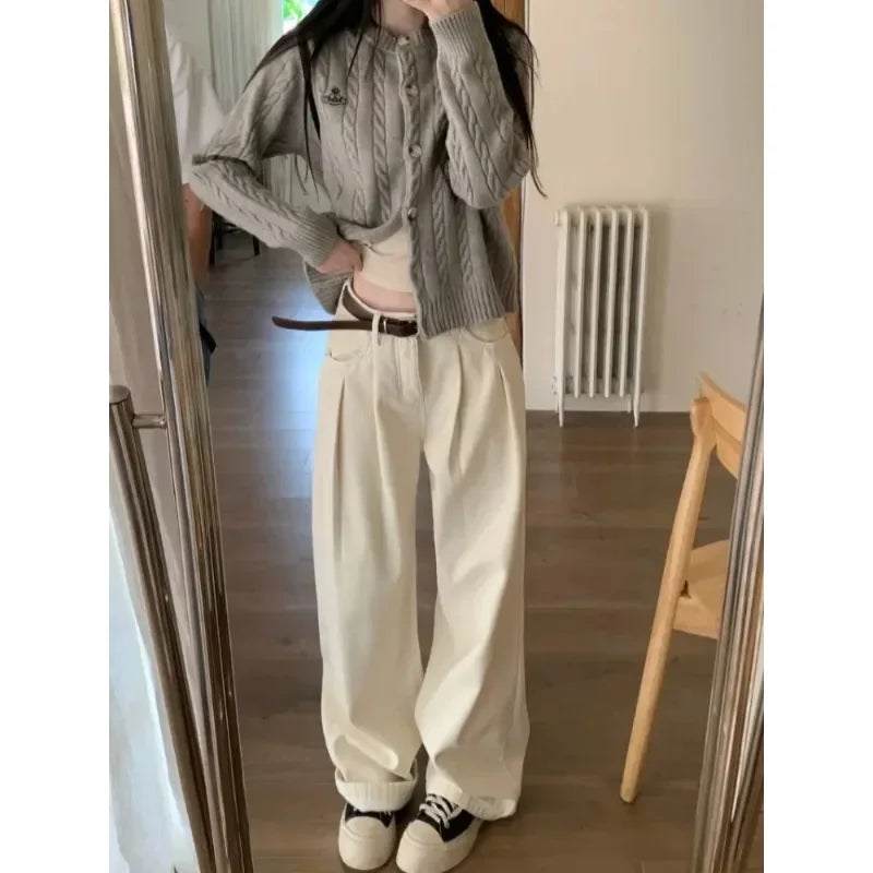 ZOENOVA Early 2024 Baggy Retro Jean Woman Nostalgic Loose Wide Leg Jeans White Pants Women Fashion Korean Pantalones De Mujer