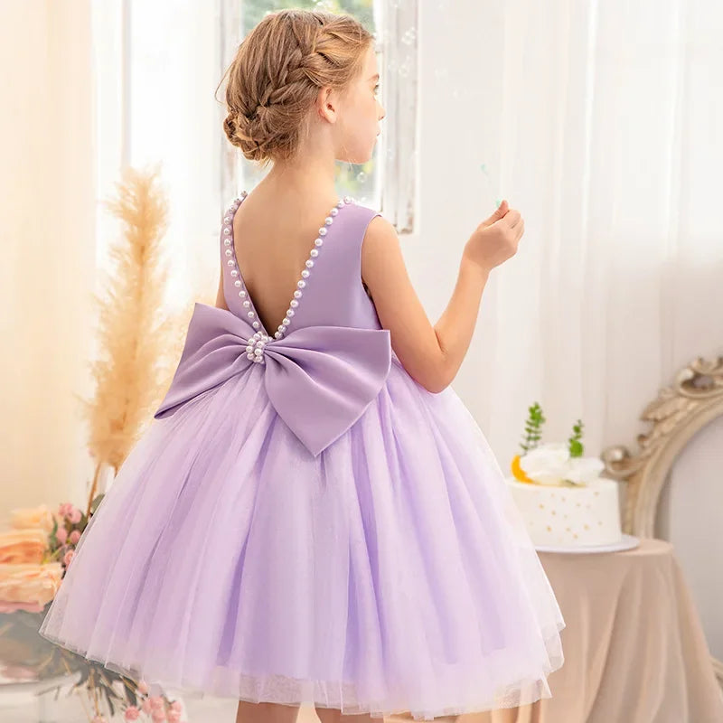 New Girls Princess Dress Summer Tulle Big Bow Girls Wedding Dress Piano Performance Costume Host Costume 2-10 Years Kids Clothes