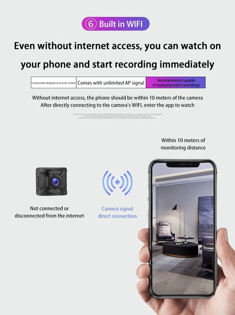Wireless Mini Camera Motion Detection Monitor WiFi IP/AP Remote Rechargeable Home Surveillance With Long Battery Life