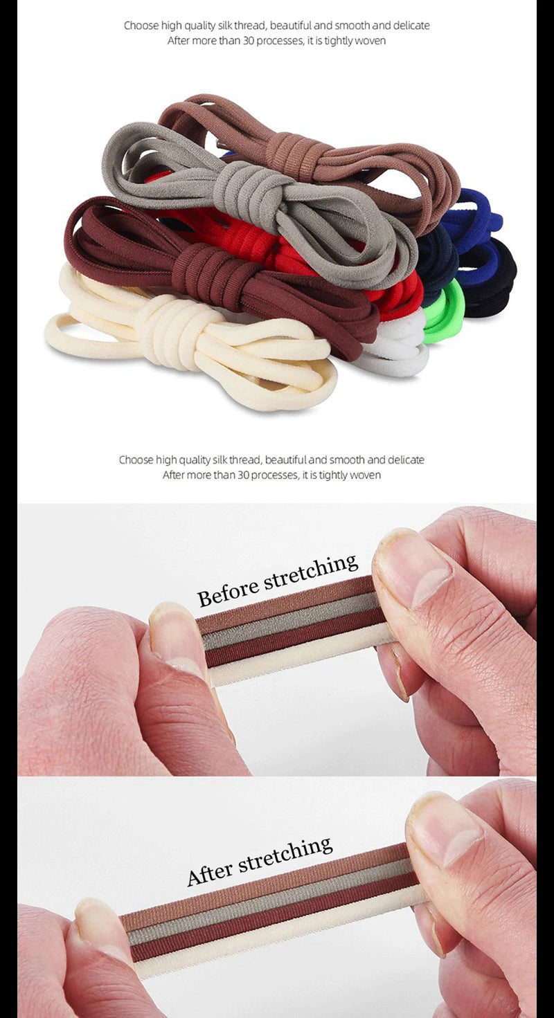 Clearance_21 Colors No Tie Shoelaces For Sneakers Elastic Shoe Laces Round Metal Lock Lazy Shoelace 1 Second quick on and off un