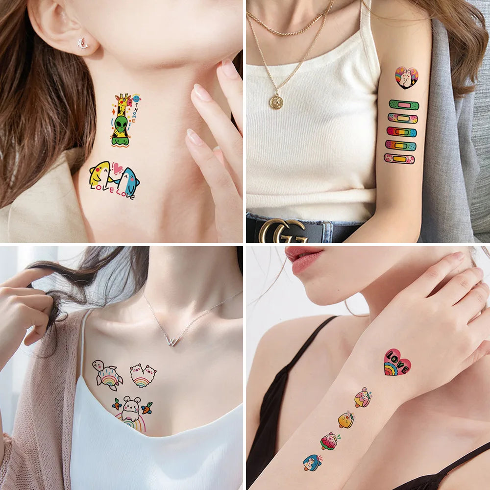 30Pcs/set Ins Series Colorful Rainbow Expression Tattoo Sticker Face Hand Lovely Body Art Fake Tatoo Temporary Waterproof Taty