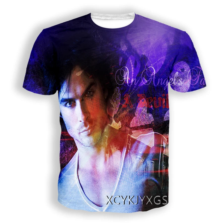 Men/Women TV The Vampire Diaries 3D Printed T-Shirt Damon Salvatore Short Sleeve Fashion T Shirt Sport Pullover Summer Tops 6XL