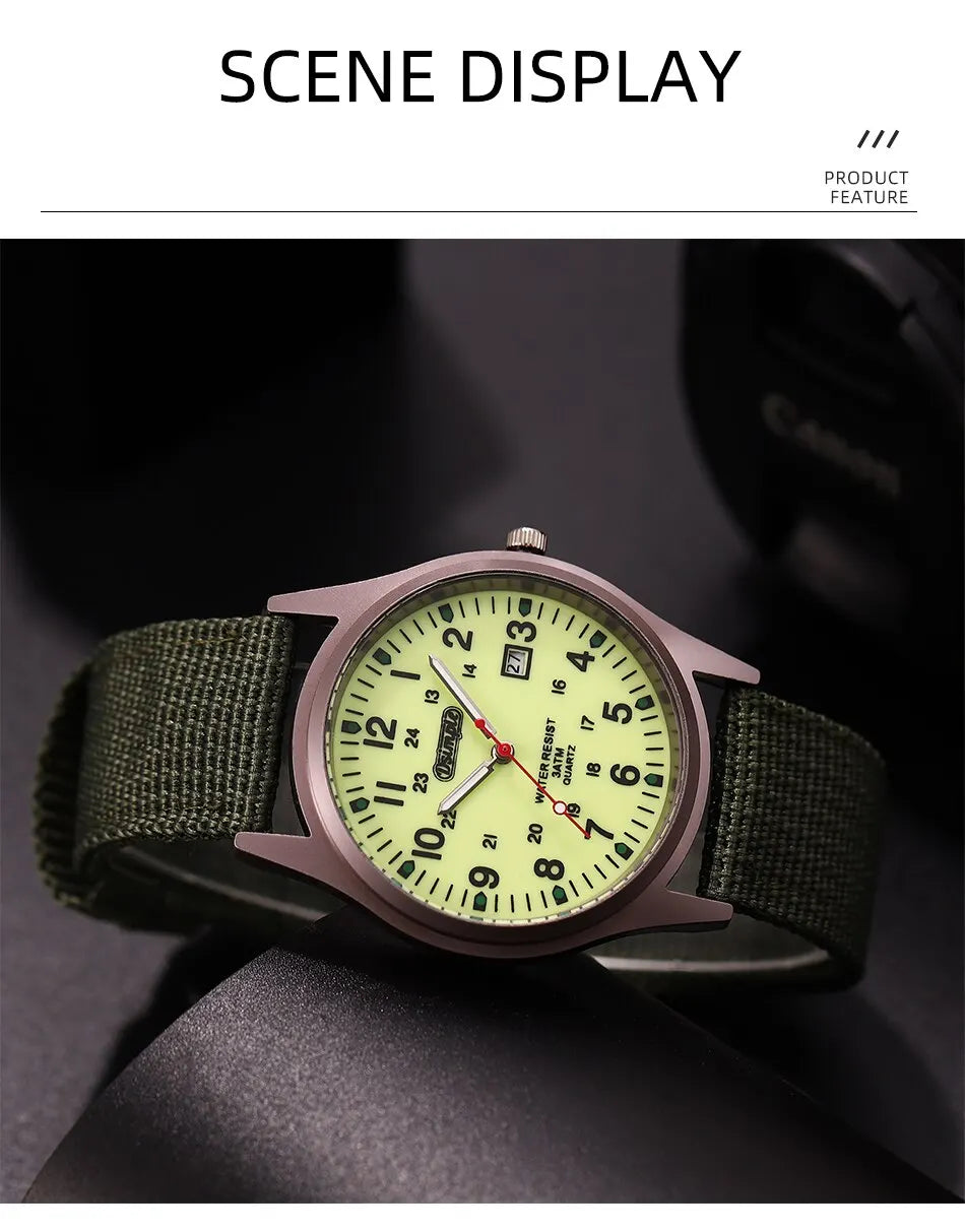 Fashion Mens Watches Luminous Hands Clock Luxury Military Sports Calendar Quartz Wristwatch Men Casual Nylon Watch Reloj Hombre