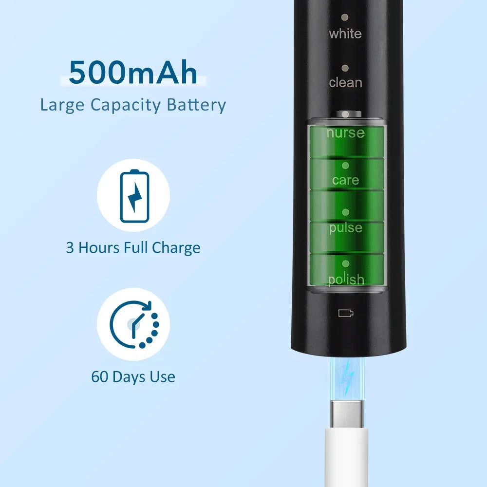 Sonic Electric Toothbrush Reduce Bacterial Teeth Whitening Rechargeable Adult Tooth Brush With 6 Modes & 4 Brush Heads Oral Care