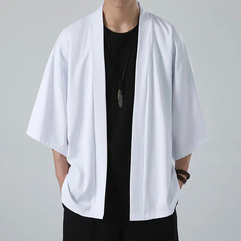 Japanese Costume Shirt Men Summer Kimono Harajuku Style Tops Coat Japan Haori Short Sleeve Traditional Loose Casual Shirt Yukata