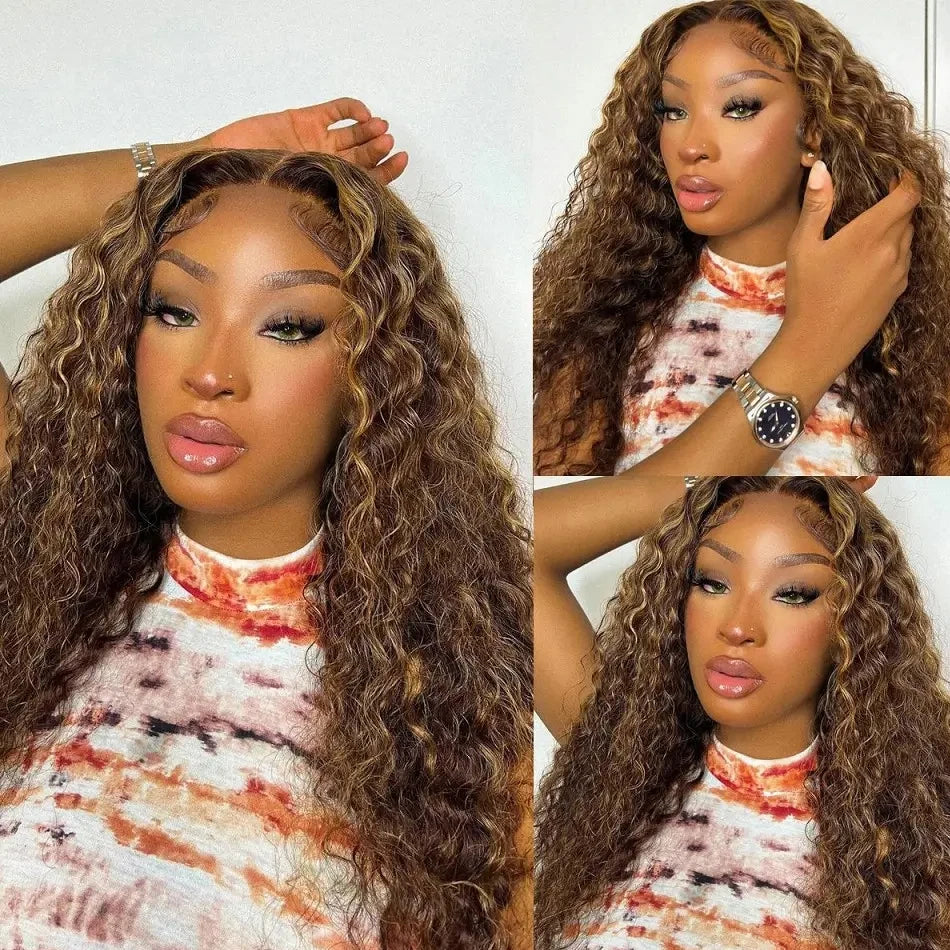 Highlight Ombre 13x4 Hd Lace Front Human Hair Wigs Preplucked 5x5 Closure Wigs Glueless Honey Blonde Deep Curly Wigs Human Hair
