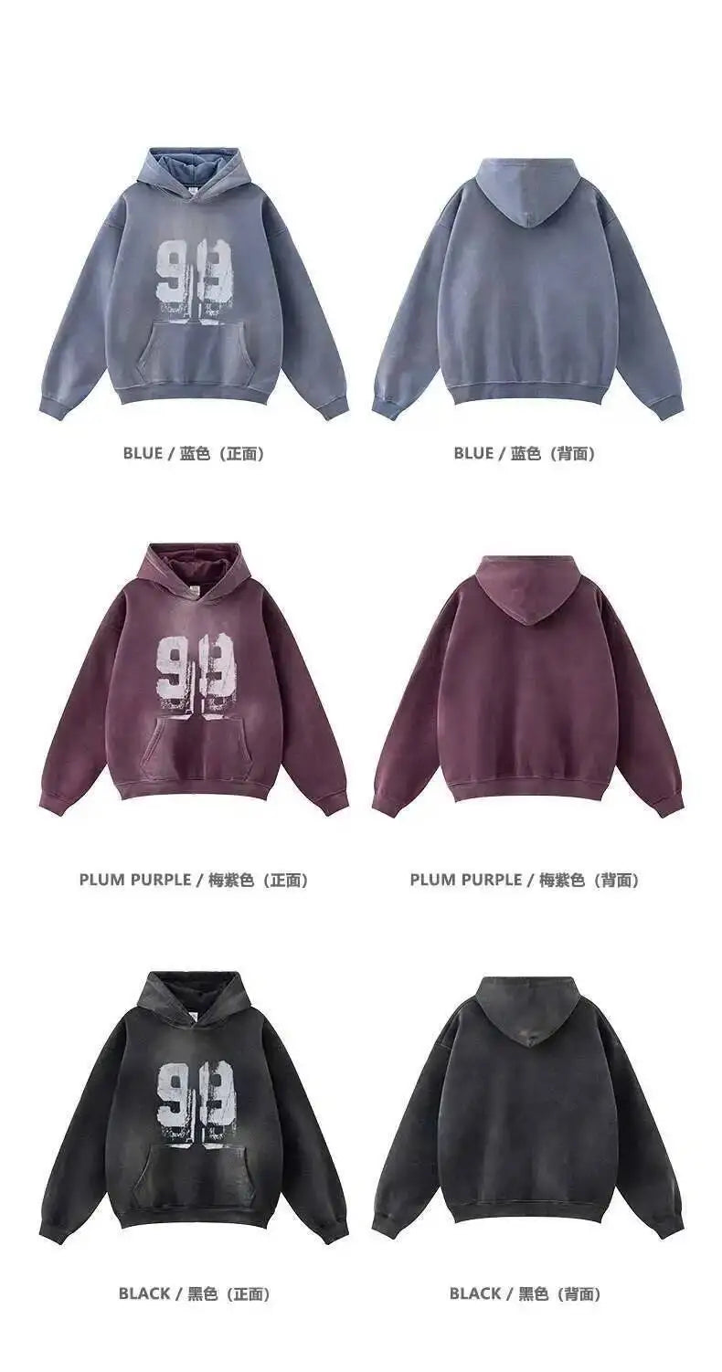 PFNW 2025 Spring High Street Vintage Washed Digital Padded Hooded Sweatshirt Men's American Loose Oversized Pullover Top 28W5695