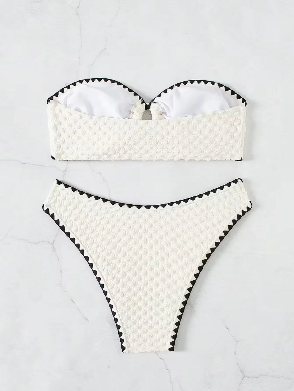 White Swimwear 2 Piece Strapless Swimsuit Women Sexy Bandeau Backless Bikini Set Lace-up Patchwork Beach Bathing Suit 2025 New
