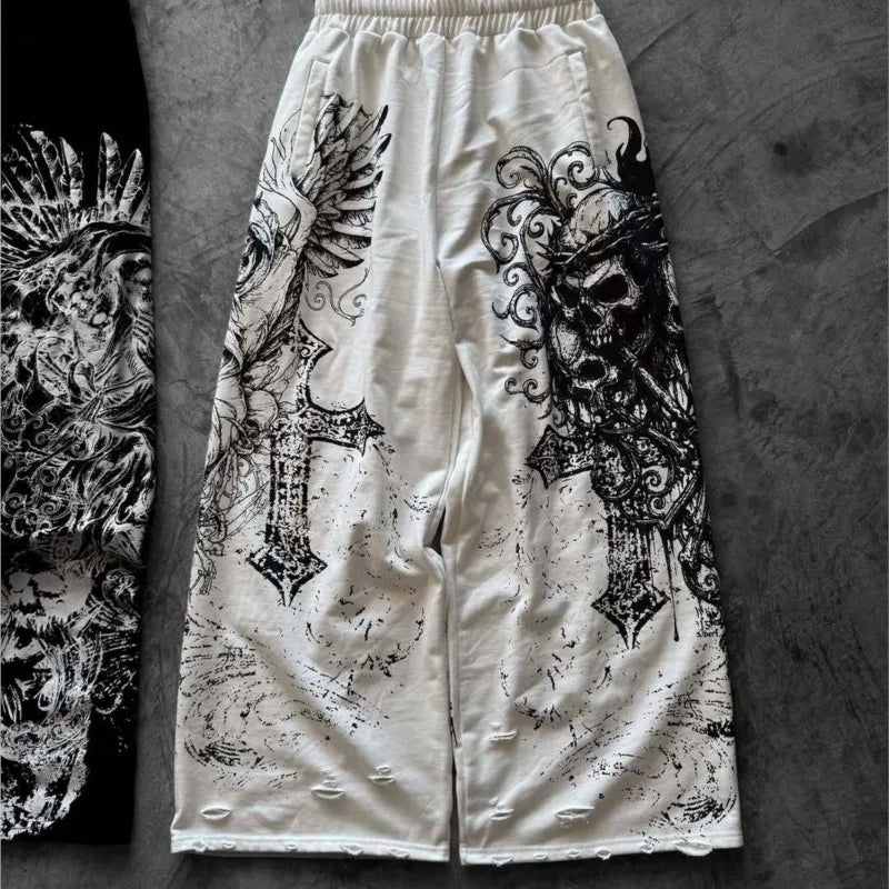 Y2K Vintage Casual Pants Goth Skull Direct Spray Printing Floor Pants Oversized Unisex Streetwear Fashion Men's Clothing Joggers