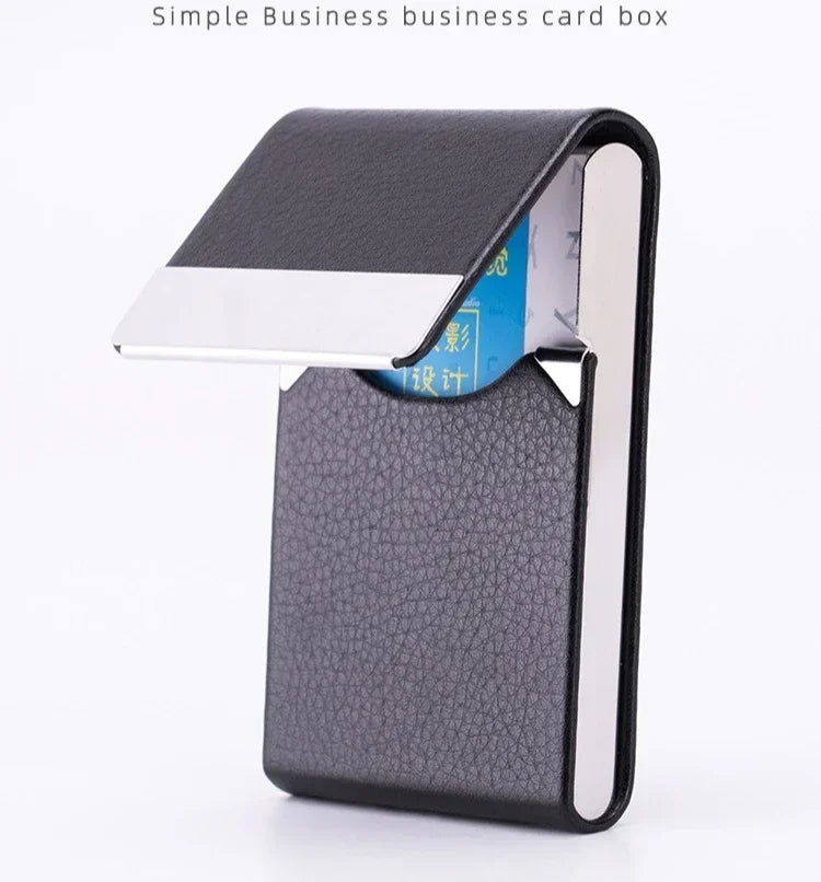 PU Leather & Metal Postcard Box Case with Magnetic Closure, Men's Business Card Holder - Pocket Card/Cigarette Organizer