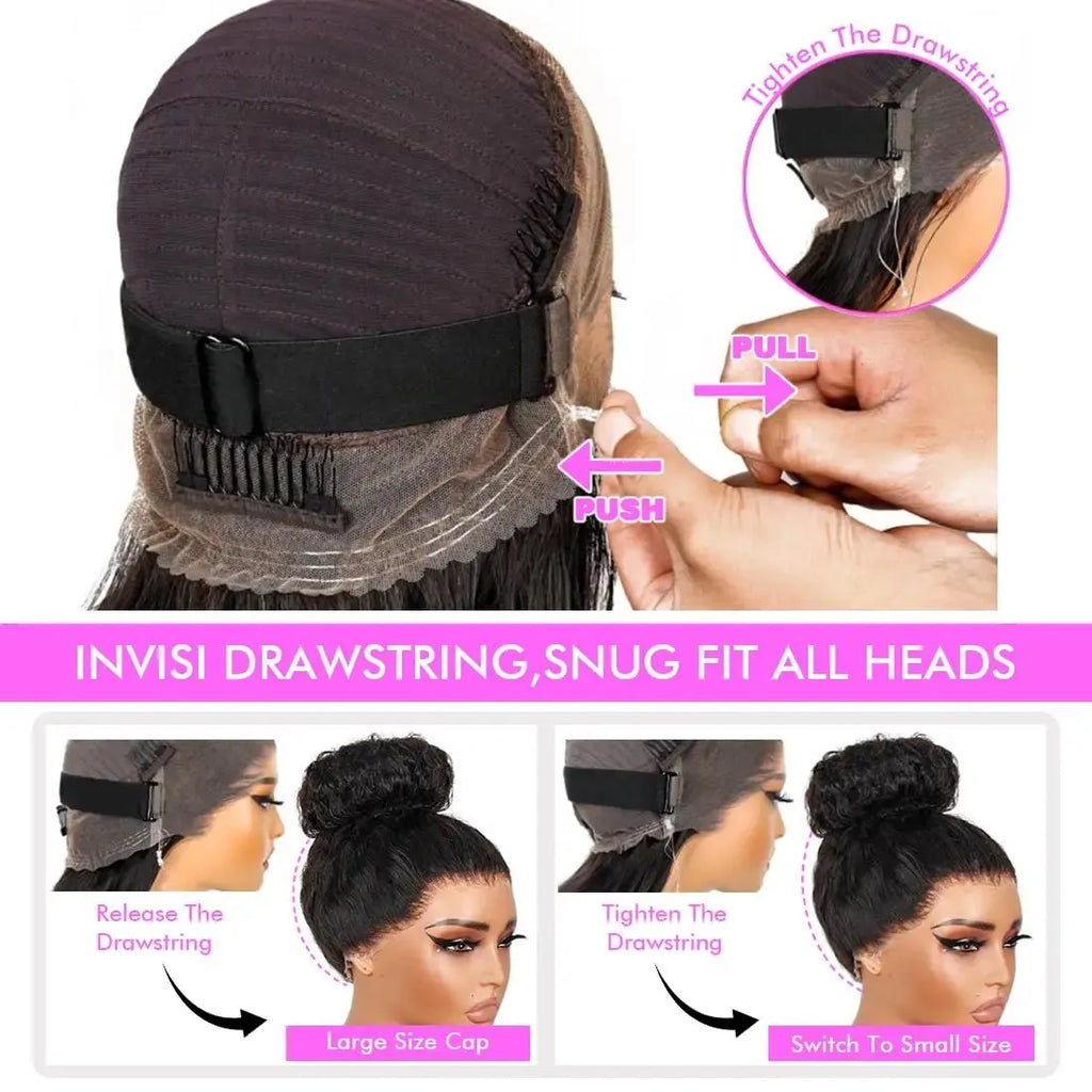 Water Wave Curly Wig 250 Density 360 HD Lace Invisi Strap Glueless Natural Black Human Hair Pre Plucked Wig for Black Women Wigs