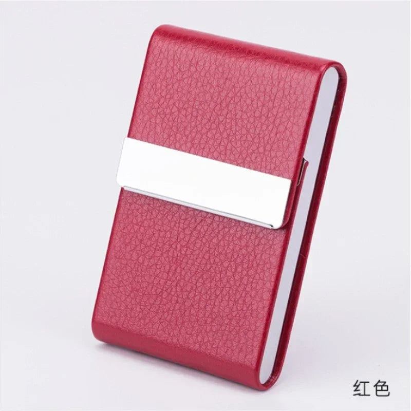 PU Leather & Metal Postcard Box Case with Magnetic Closure, Men's Business Card Holder - Pocket Card/Cigarette Organizer