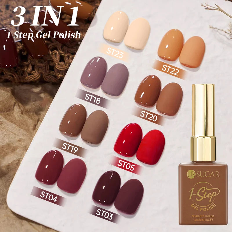 UR SUGAR 1-step Gel Polish 12ML Glitter Nail Spring Summer White Nude Pink Gel Nail Polish 3 IN 1 No Need Base Gel and Top Coat