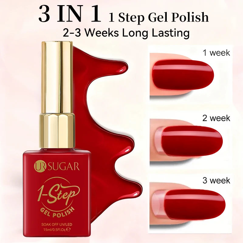 UR SUGAR 1-step Gel Polish 12ML Glitter Nail Spring Summer White Nude Pink Gel Nail Polish 3 IN 1 No Need Base Gel and Top Coat