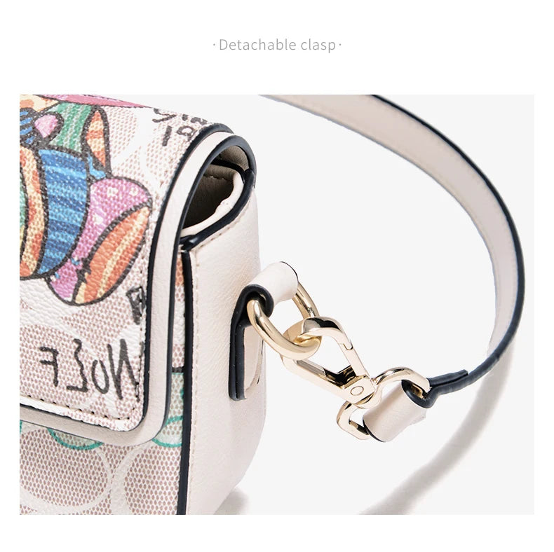 FOXER 2026 Fashion New Women's Underarm Bag PU Leather Graffiti Lady Chain Shoulder Bag Trendy Niche Design Crossbody Bag