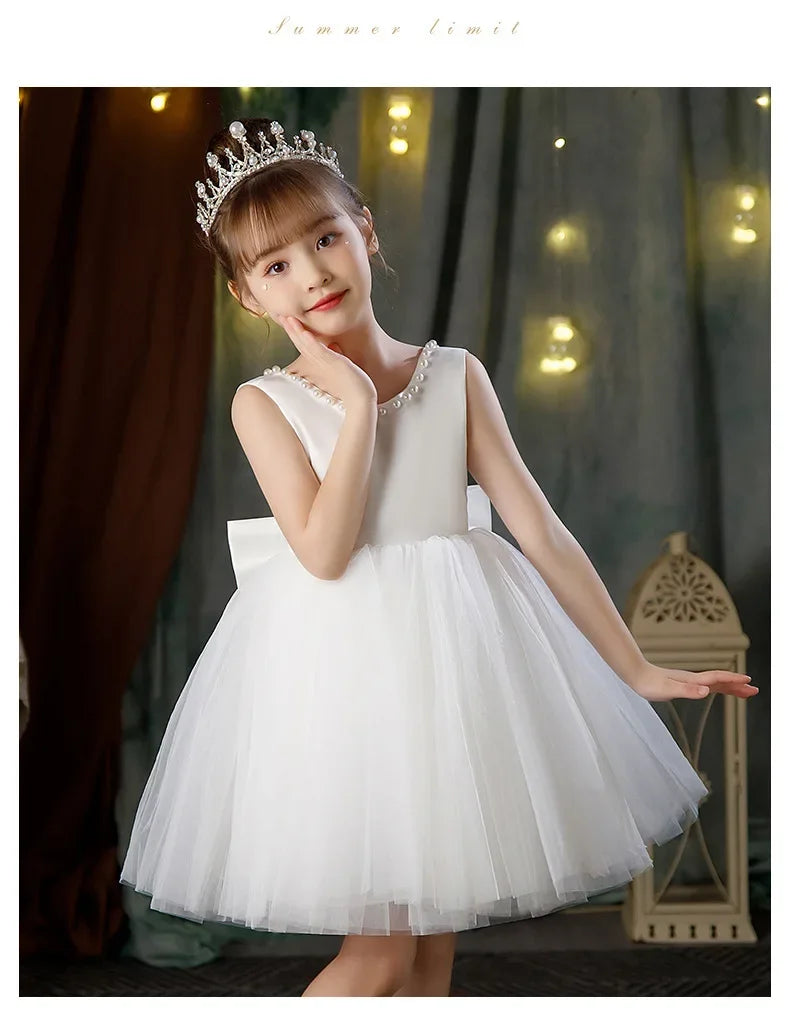 New Girls Princess Dress Summer Tulle Big Bow Girls Wedding Dress Piano Performance Costume Host Costume 2-10 Years Kids Clothes