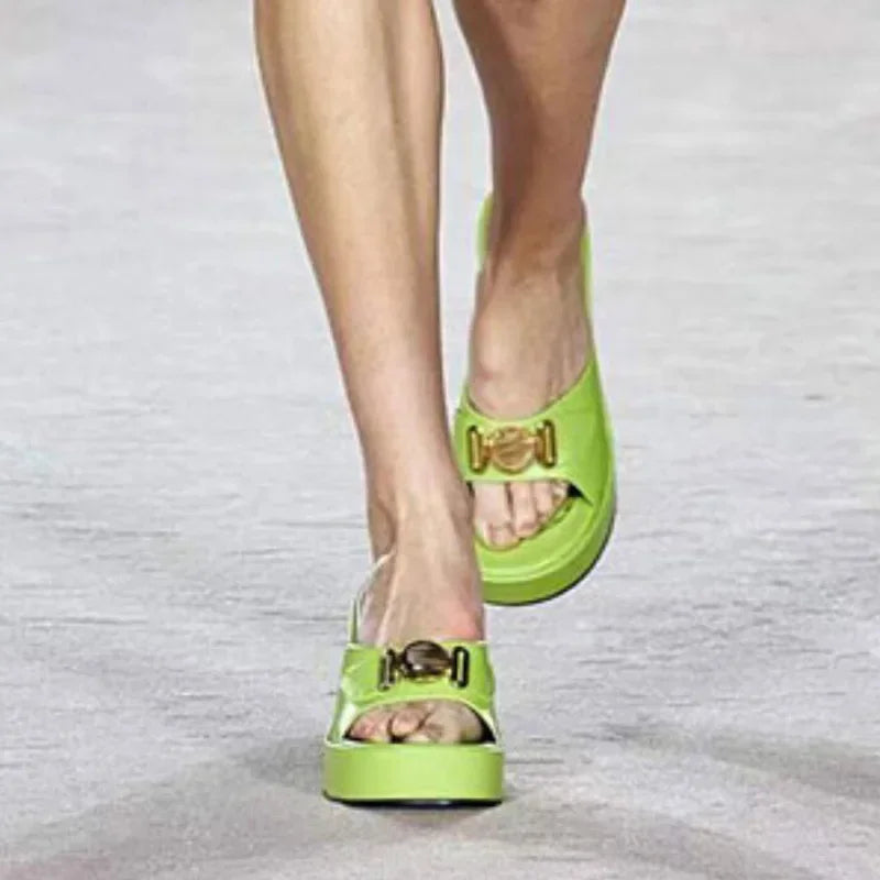 2022 Ladies Summer New Fashion Thick High Heel Platform Slippers Rhinestone High Heel Women's Shoes shoes woman heels