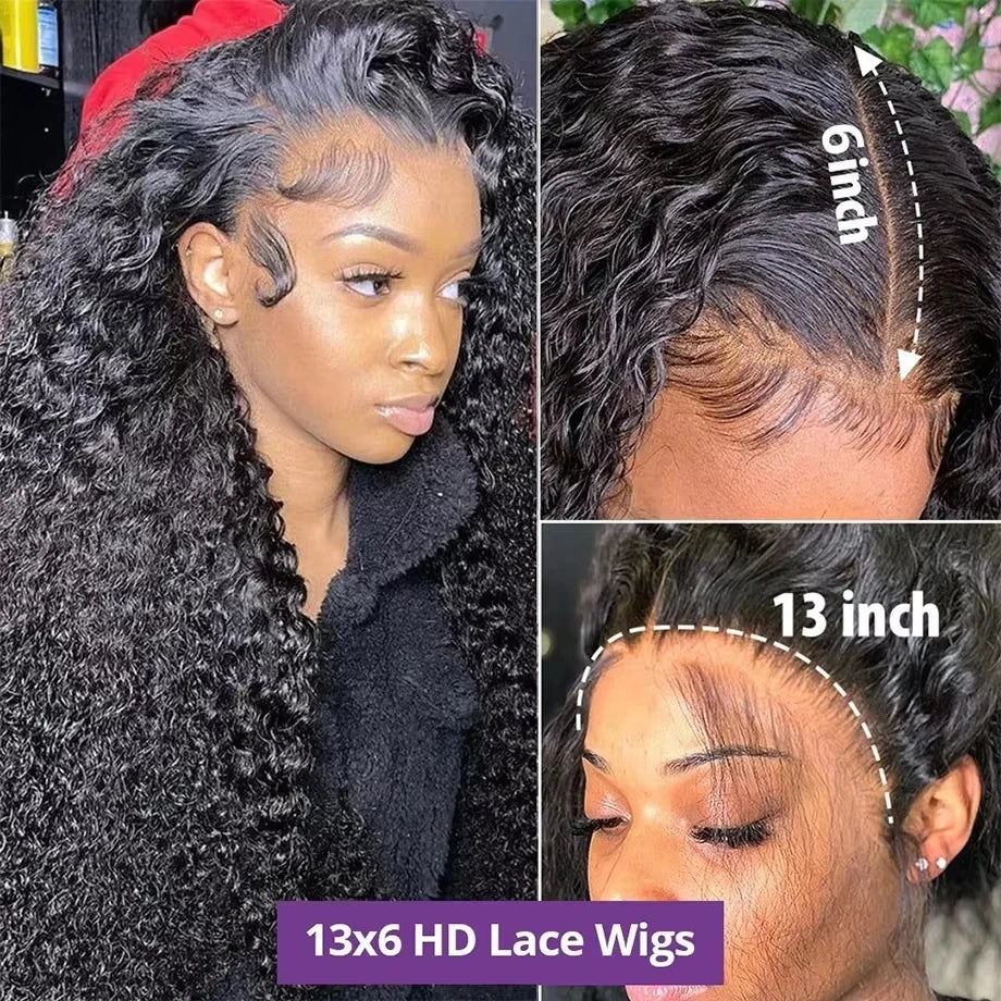Kinky Curly Human Hair Wigs Deep Wave 13x6 HD Lace Frontal Wig Black Brazilian 13x4 HD Lace Front Remy Human Hair Wigs For Women