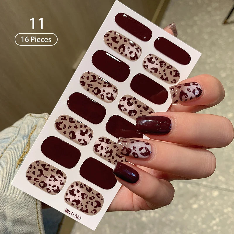 1pc DIY Baking-free Nail Stickers Long-Lasting Solid Color Fresh Flowers Christmas Autumn Nail Strips Patch Full Cover Decal