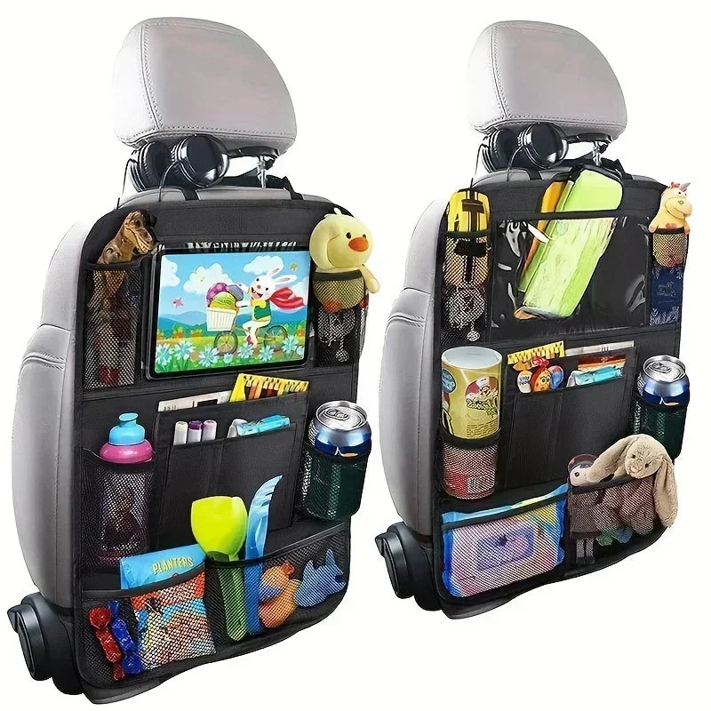 Car Back Seat Organizer with Touch Screen Tablet Holder Automatic Storage Pocket Protector for Travel