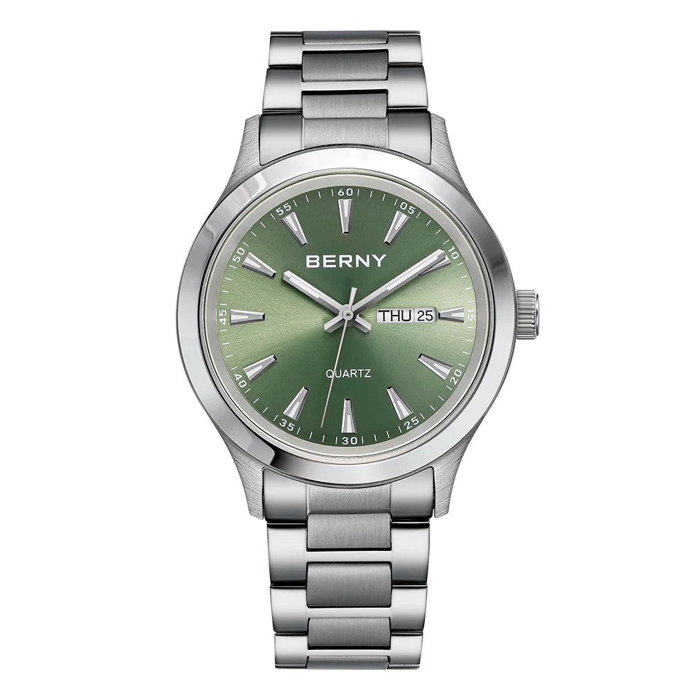 BERNY Watches for Men 40mm Luminous Elegance Dress Quartz Watch Calendar Week Luxury Waterproof Casual Business Men's Wristwatch