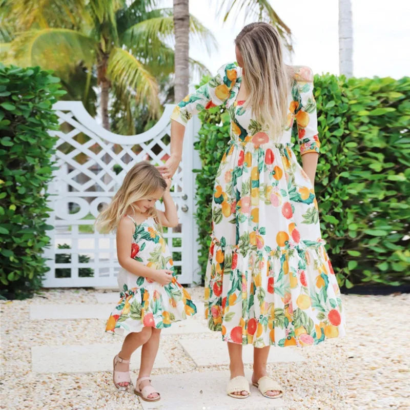 Summer Long Dress Robe Femme Casual Family Matching Outfits Boho Children's Clothing Beach Mother Daughter Dress Vestidos