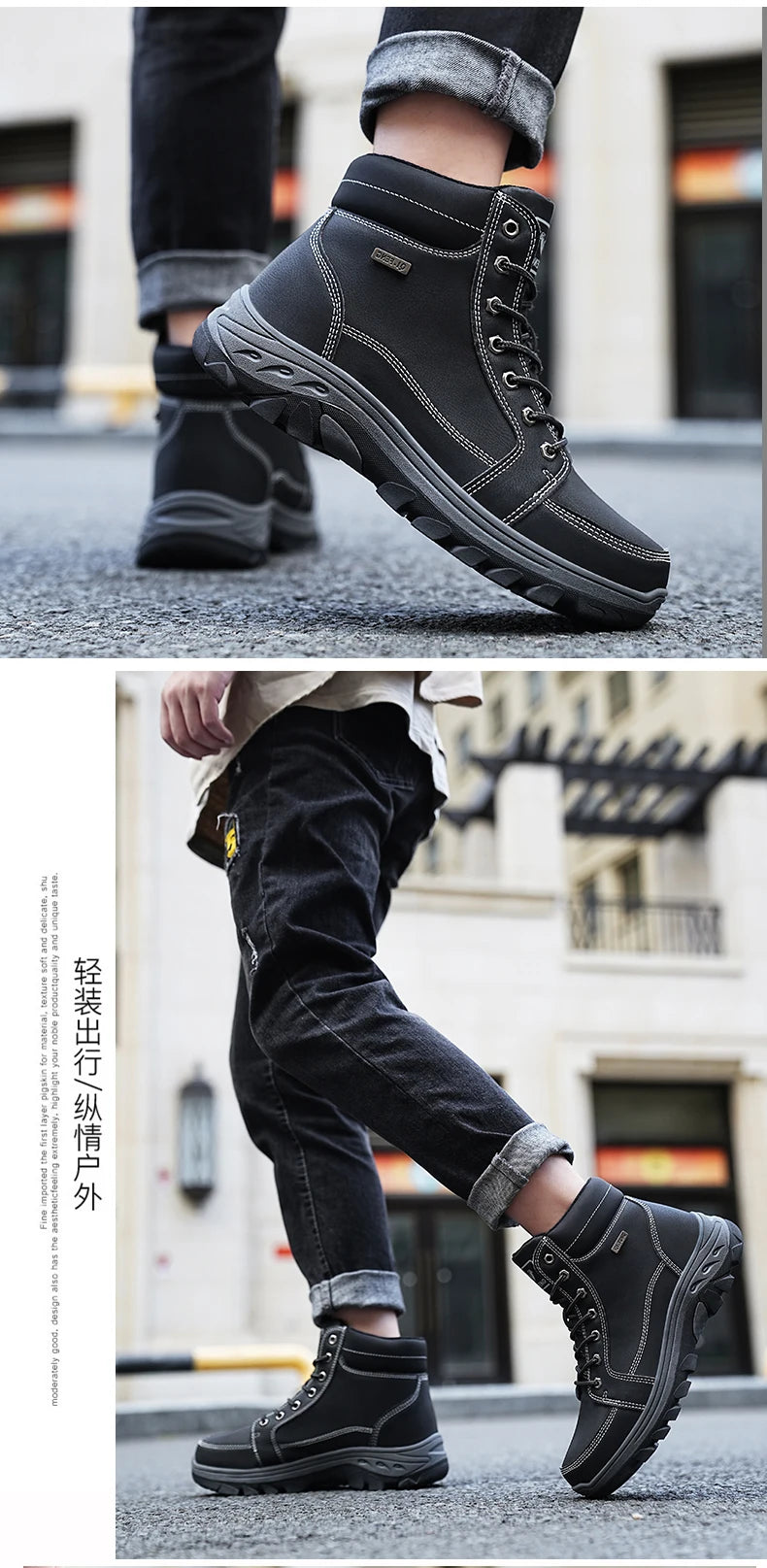 Yellow Ankle Boots Cowboy Footwear Snow Warm Fur Sneakers Padded Trekking Black Waterproof Leather Men Hiking Shoe Winter Summer