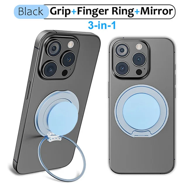 Grippopso Magnetic Suction Phone Mount Built-in Mirror Socket for MagSafe Grip Holder, Adjustable Cell Phone Stand for Desk