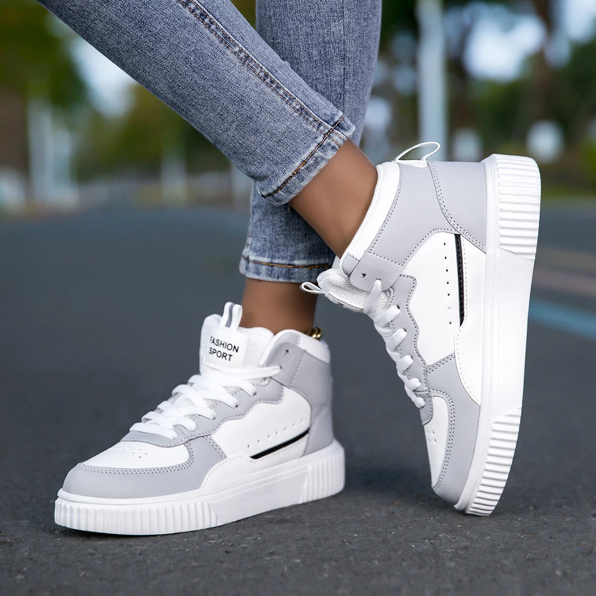Four Seasons Men's Casual Work Shoes, Leather Waterproof White Sports Sneakers, Trendy Men's Shoes