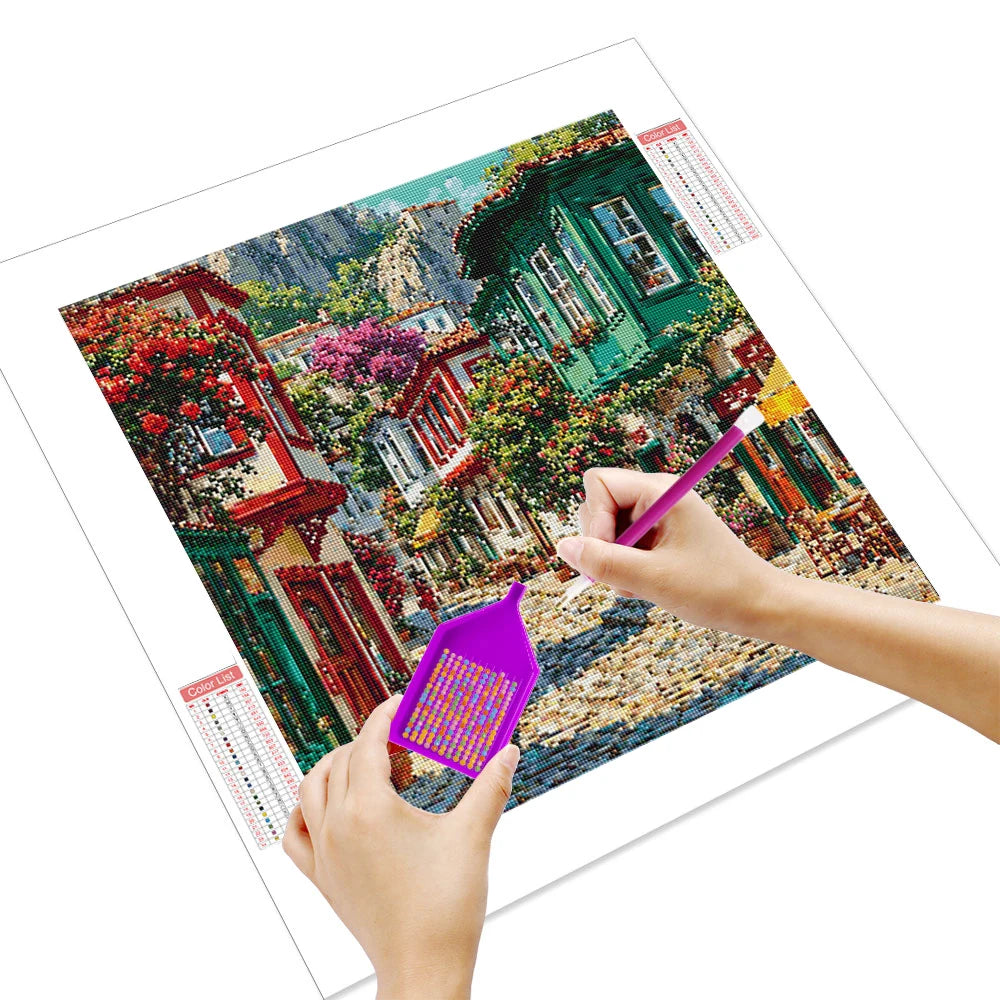 Huacan New Arrivals 2026 Diamond Painting Street Building Diamond Mosaic Landscape Complete Kit Craft kit