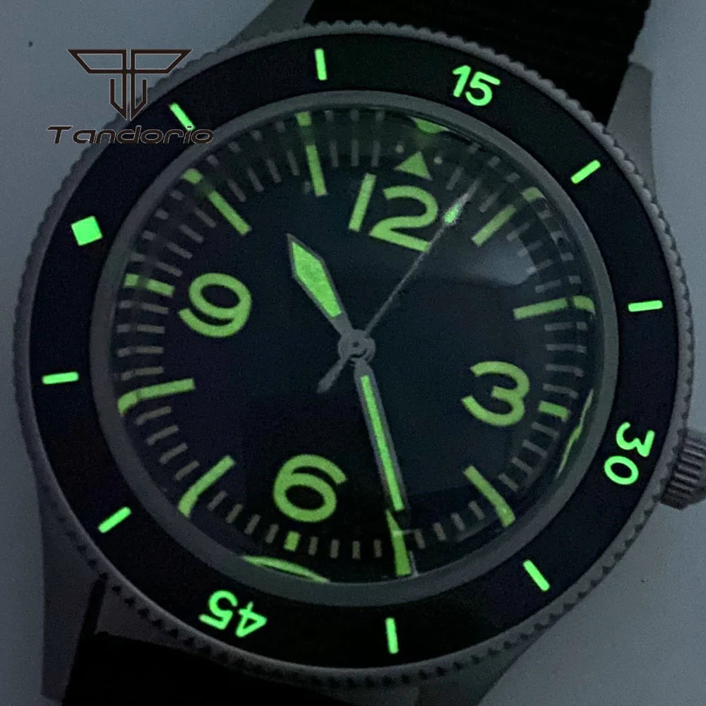 Tandorio Mechanical 40mm 50-Fathoms Style Men Watch Miyota8215/PT5000 Movt Domed Sapphire Glass Waterproof Wristwatch Luminous