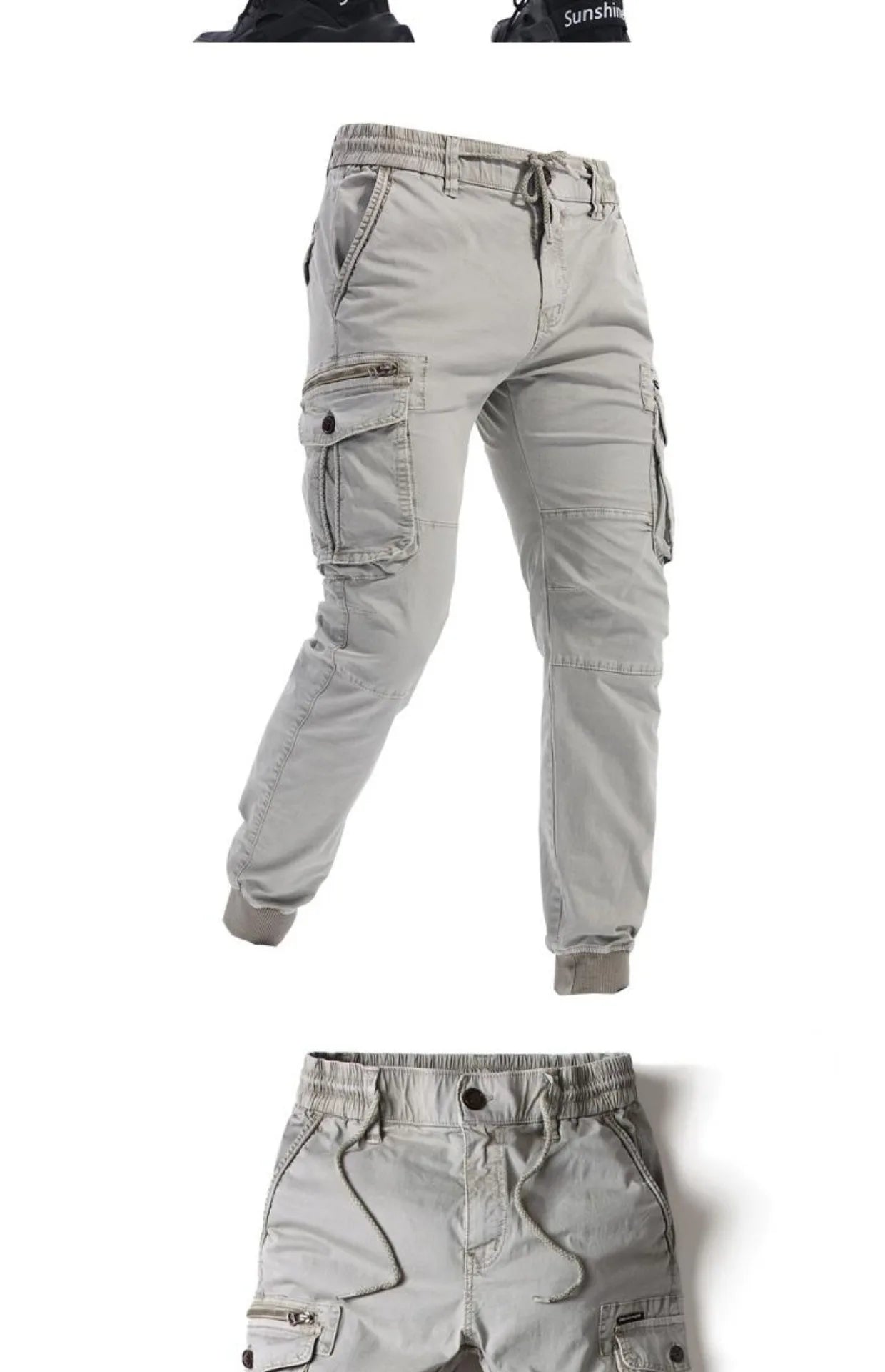 Spring Summer Men's Casual Fashion Work Pants Cuffed Multiple Pockets Slim Fit Youth Leisure Trousers Trendy Brand