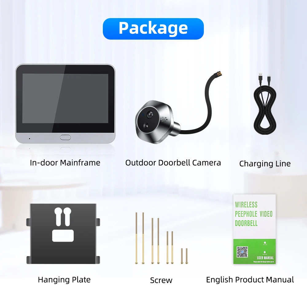Awapow WiFi Tuya Peephole Camera Smart Life Motion Detection Digital Audio Doorbell Upgrades Two-way Intercom 2 Million HD Pixel