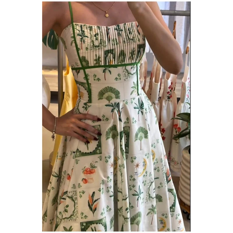 Women's Printed Sleeveless Halter Dress Waist-Closed A-Line Lady Elegant Dresses 2026 Spring Summer Fashion Female Vacation Robe