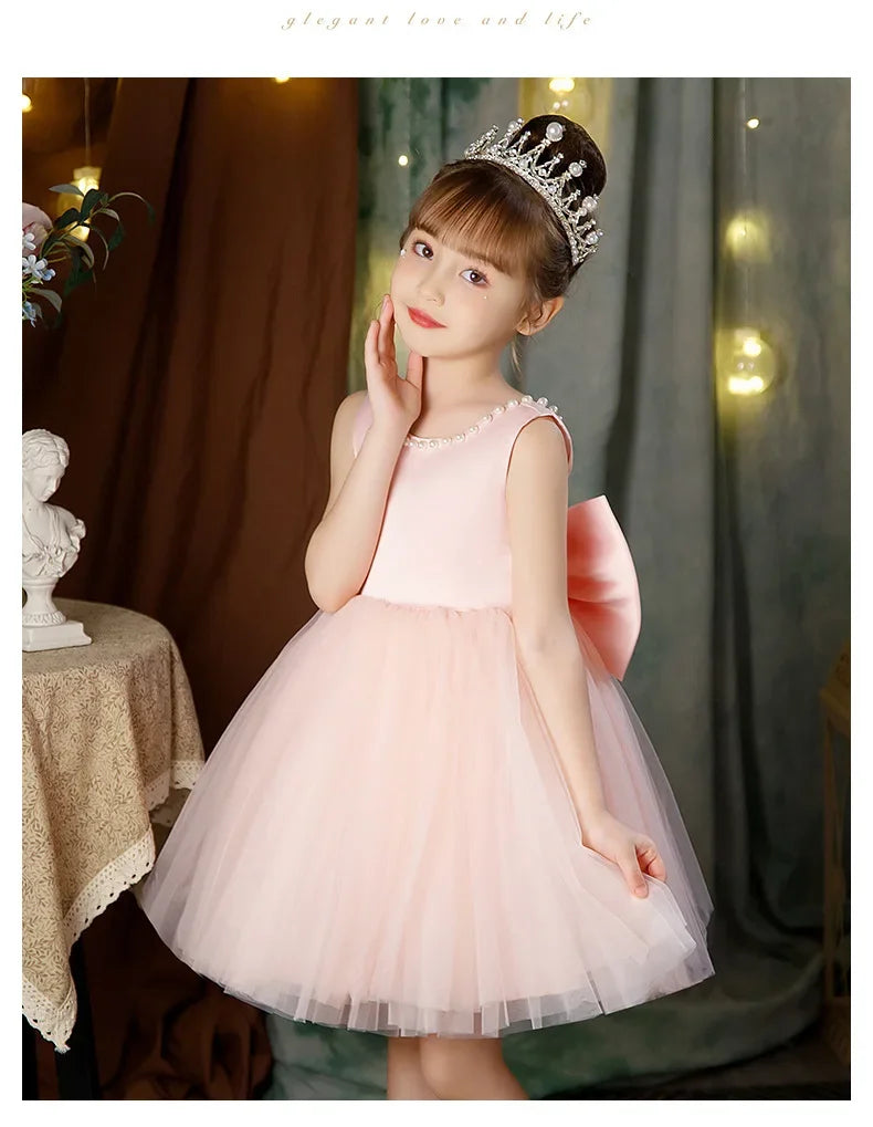 New Girls Princess Dress Summer Tulle Big Bow Girls Wedding Dress Piano Performance Costume Host Costume 2-10 Years Kids Clothes