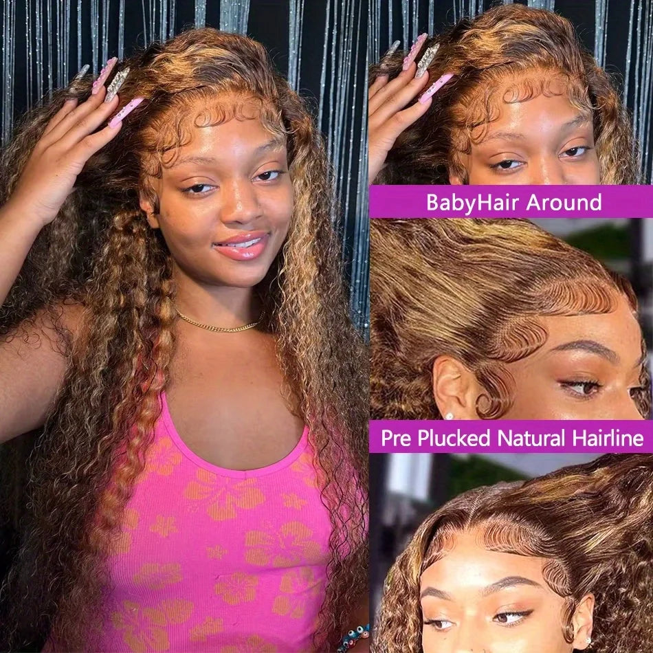Highlight Ombre 13x4 Hd Lace Front Human Hair Wigs Preplucked 5x5 Closure Wigs Glueless Honey Blonde Deep Curly Wigs Human Hair