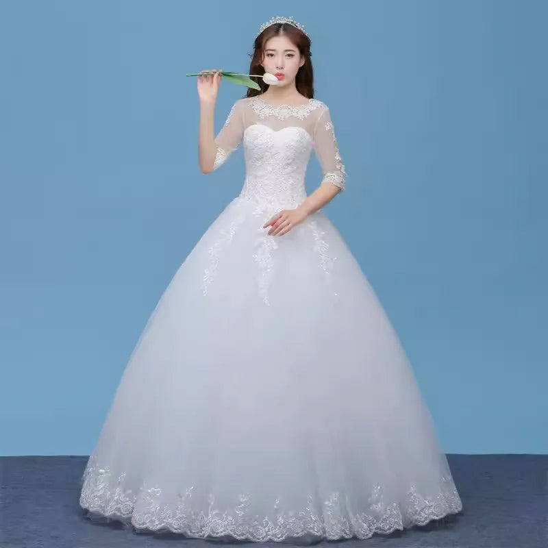 MDYS-A855#Korean Round Neck Floor-Length 2024 New Summer Bride Wedding Dress Wholesale Cheap Free Custom Large Size From China