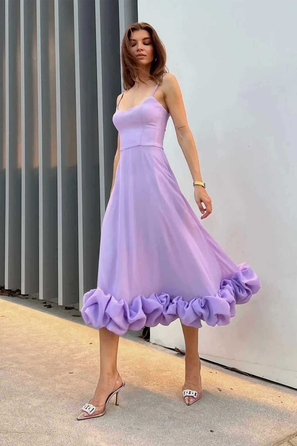 Putao Prom Dresses Fashion Square Empire Summer Party Dress Tea Length Sleeveless Chiffon Ruched Formal Evening Gowns платье жен