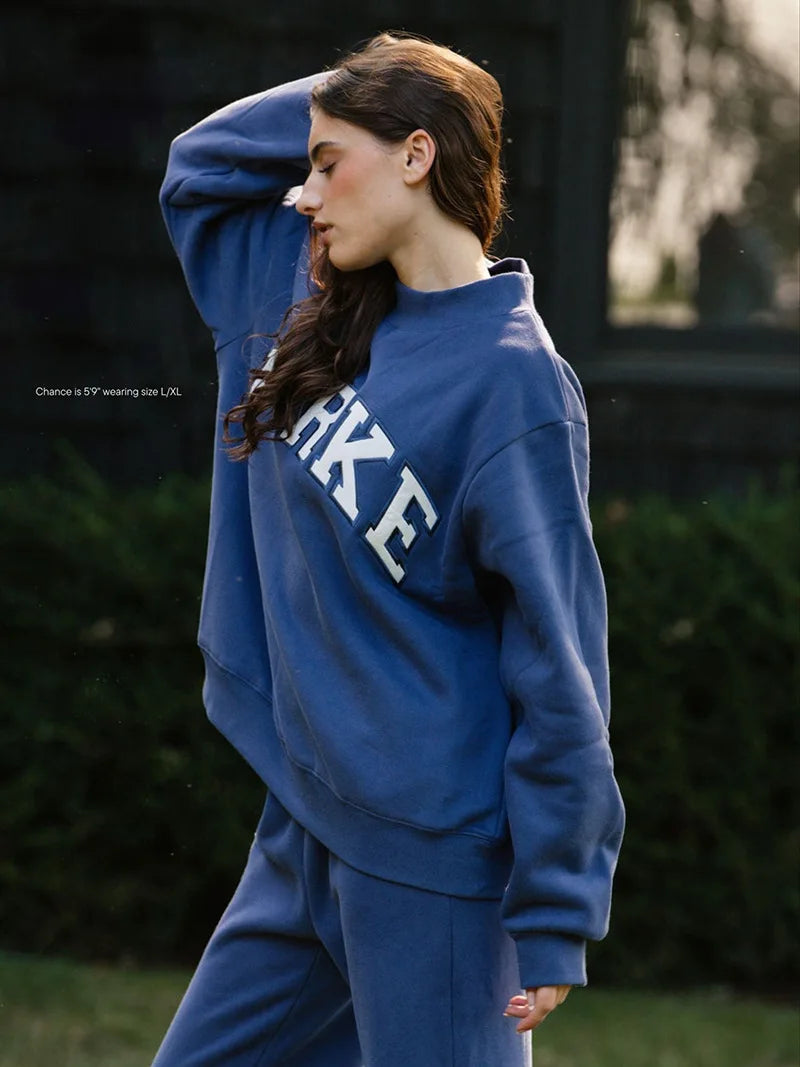 autumn winter Women's Pullover Hooded Sweatshirt with Letter Print and Zipper Closure