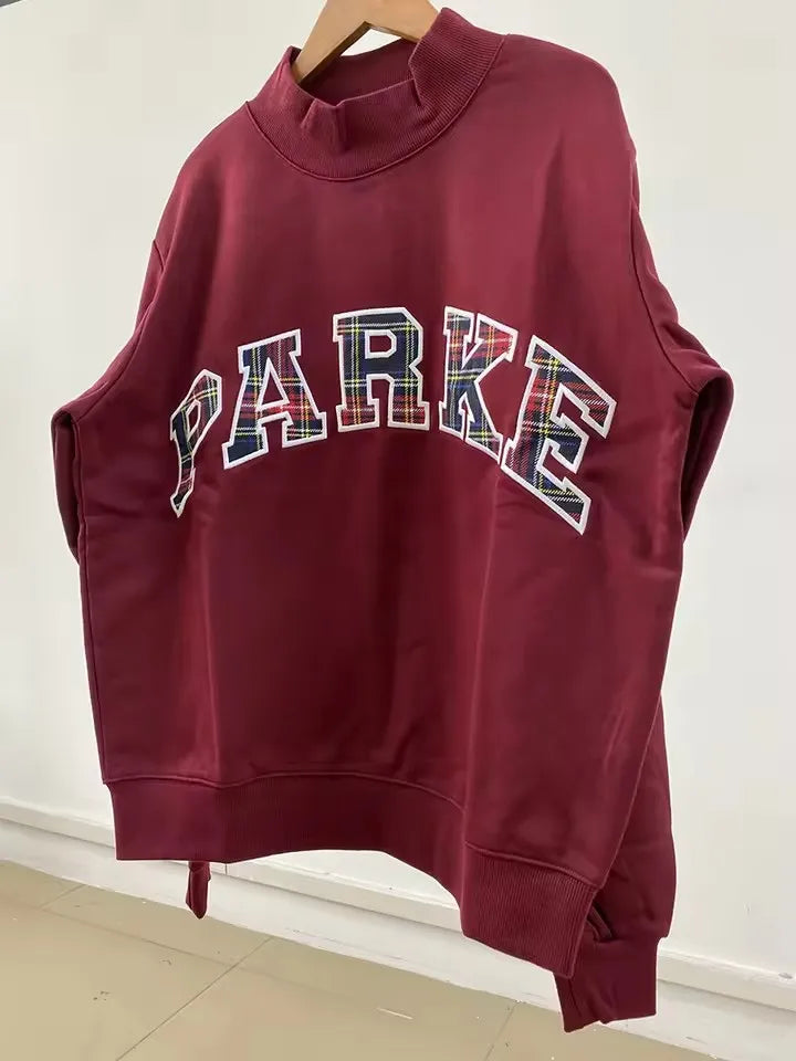 autumn winter Women's Pullover Hooded Sweatshirt with Letter Print and Zipper Closure