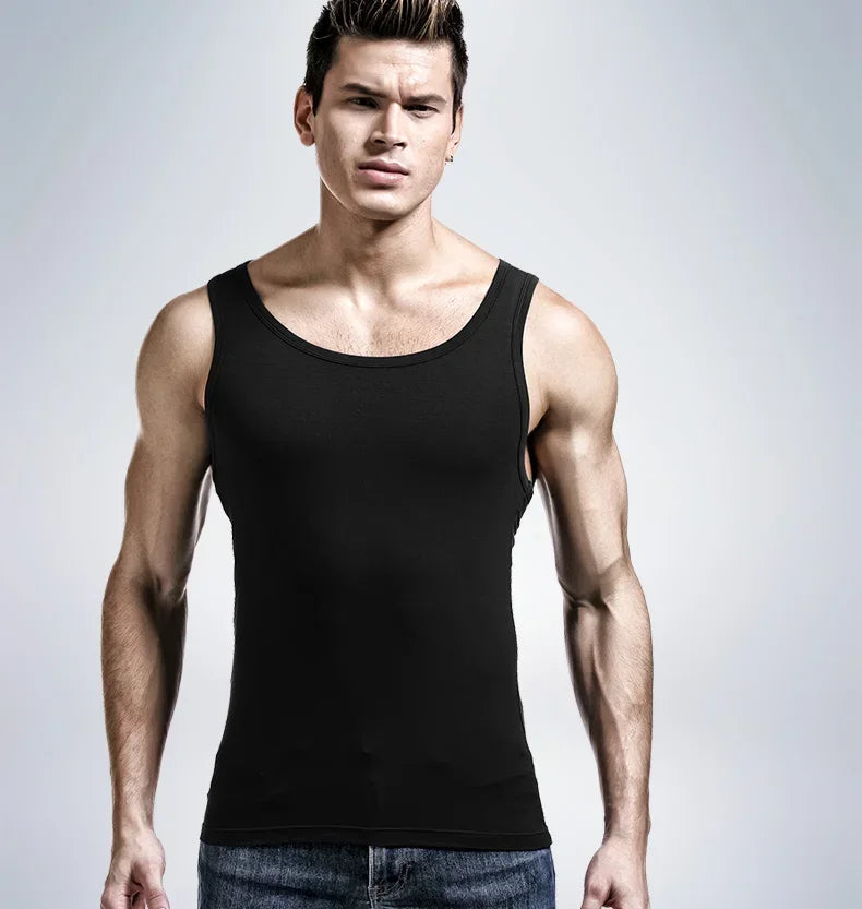 5PCS Men's summer trendy slim-fit hurdling style, modal, wearing a white undershirt underneath, men's tight-fitting