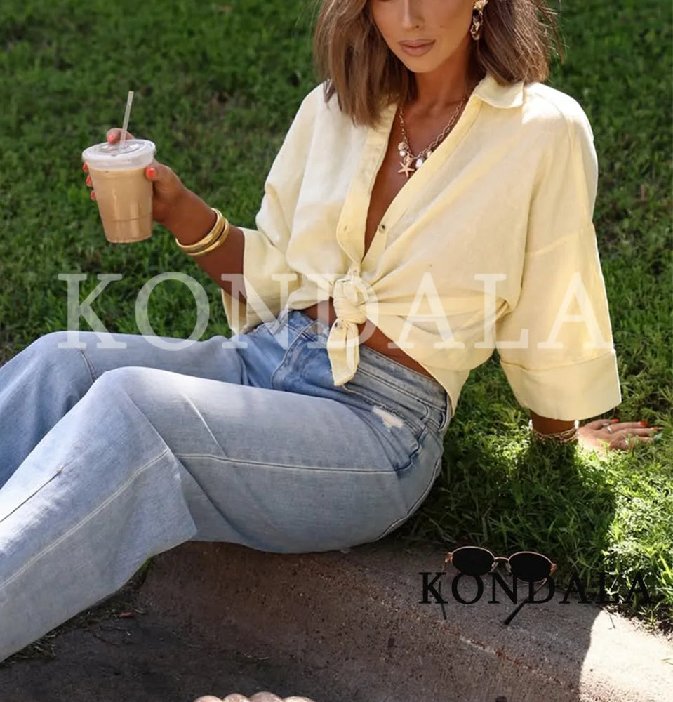 KONDALA Minimalist Casual Loose Shirt Women New 2026 Trendy Commute Wide Sleeves Shirt Spring Summer Fashion Holidays Lady Shirt