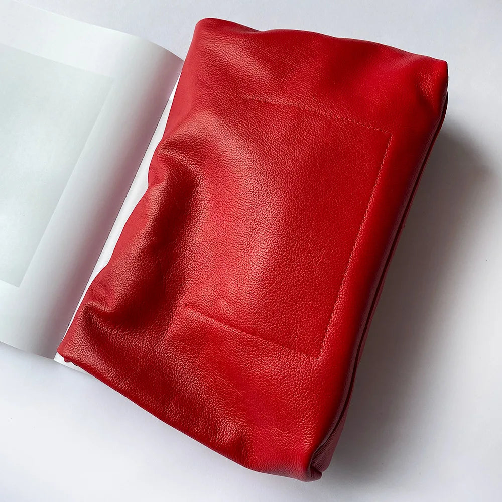 Personality roll-edge leather bag  lazy casual leather soft bag  Phone Women High Quality holding red large bag luxury designer