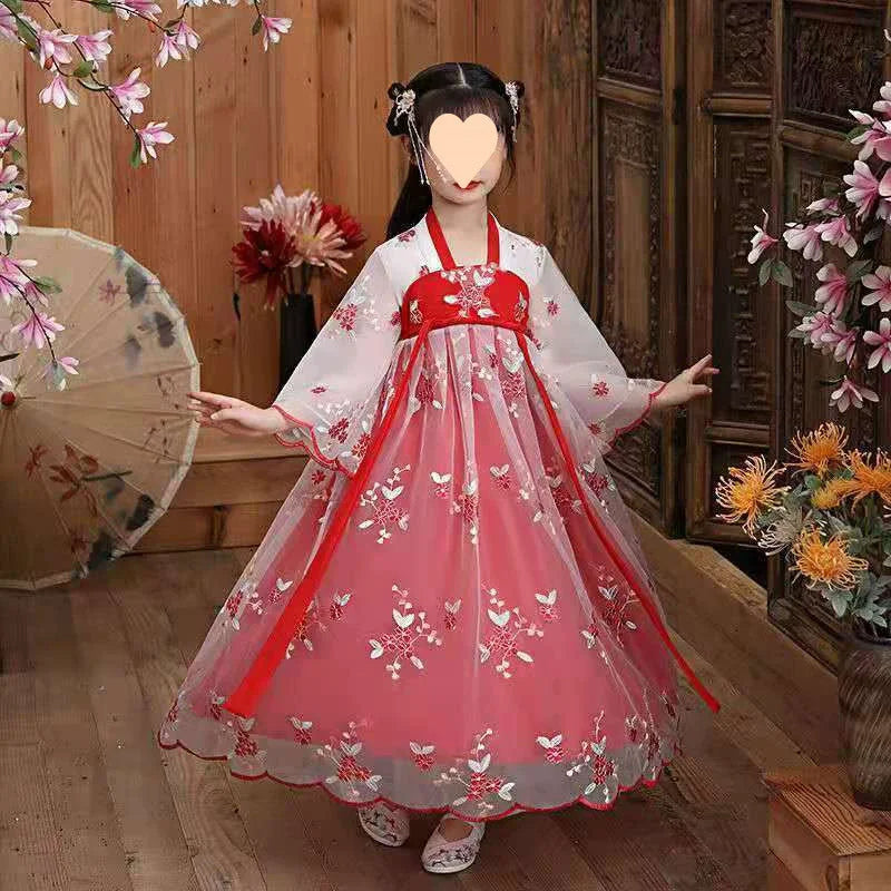 Kids Fairy Tang Costume Girls Casual Dresses Hanfu Girl Summer Children's Clothing Outfit Princess Dress Baby Vestido Robe Fille