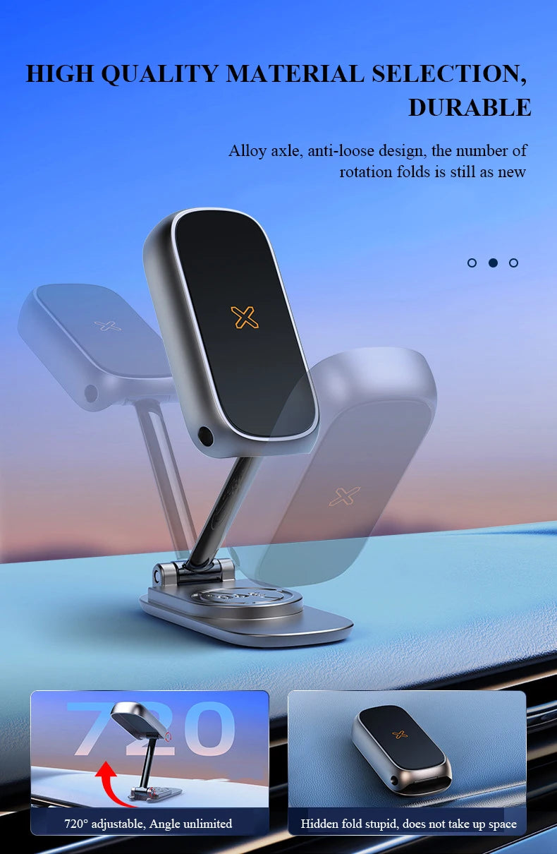 Magnetic Car Mount All-Metal Strongest Magnet Foldable Phone Holder for Car Dashboard Tesla Phone Mount For iPhone