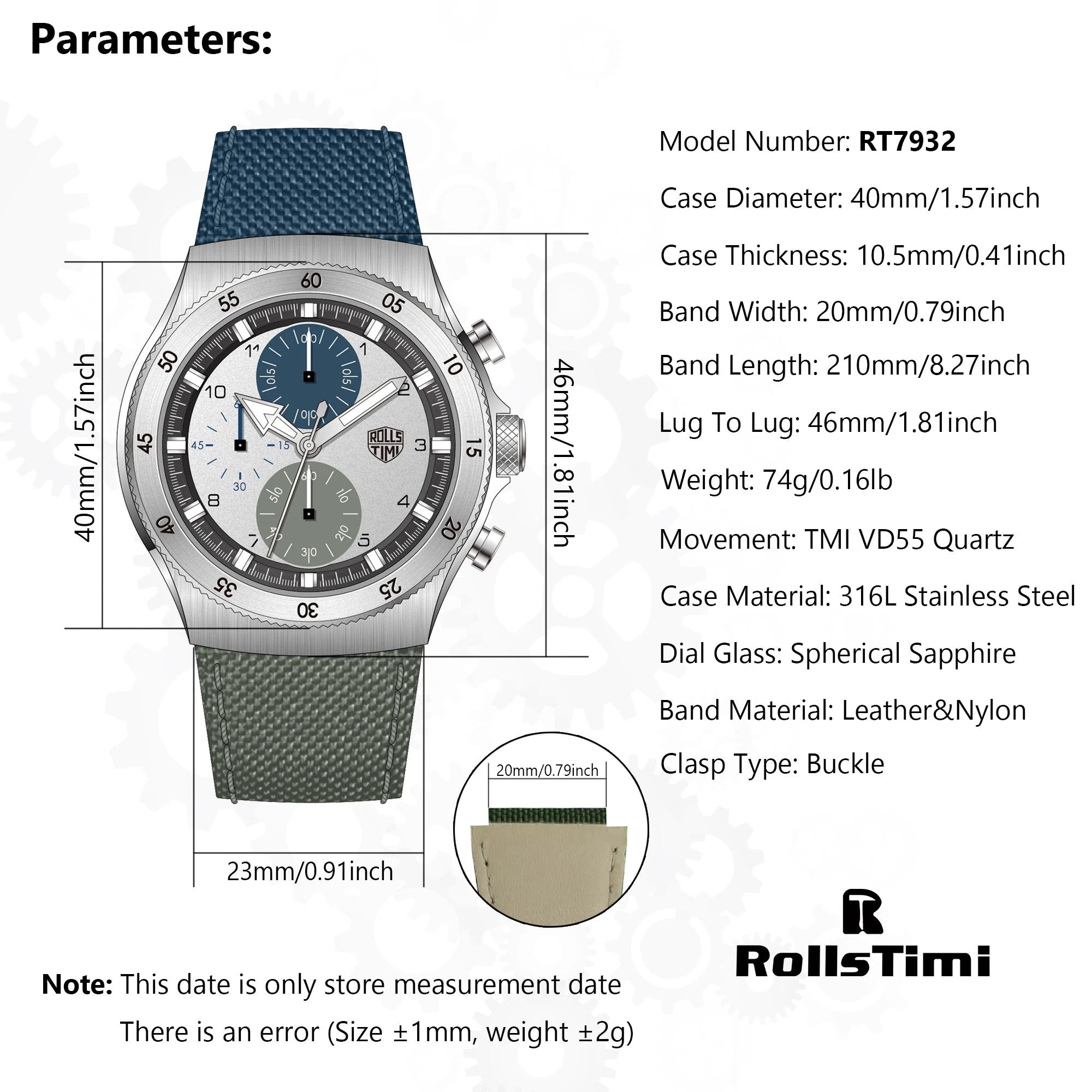 2026 new men's casual quartz watch top luxury sapphire TMI VD55 nylon men's chronograph waterproof sports men's watch luminous