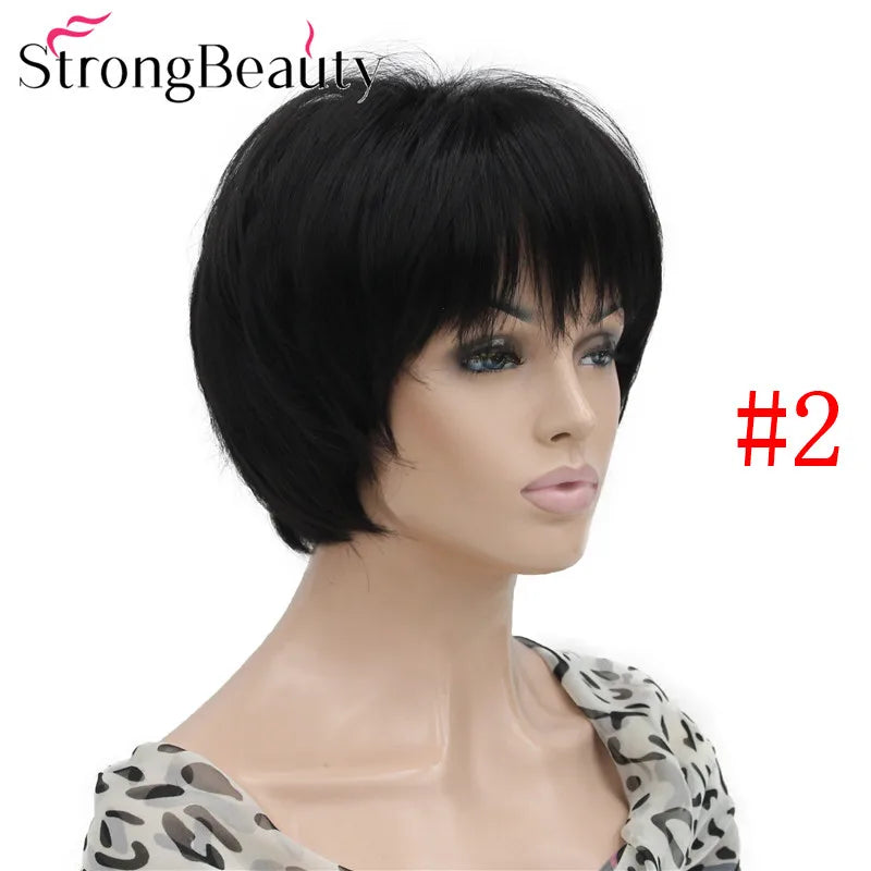 شعر مستعار StrongBeauty قصير ومستقيم من الألياف الصناعية الناعمة للسيدات متوفر بألوان عديدة